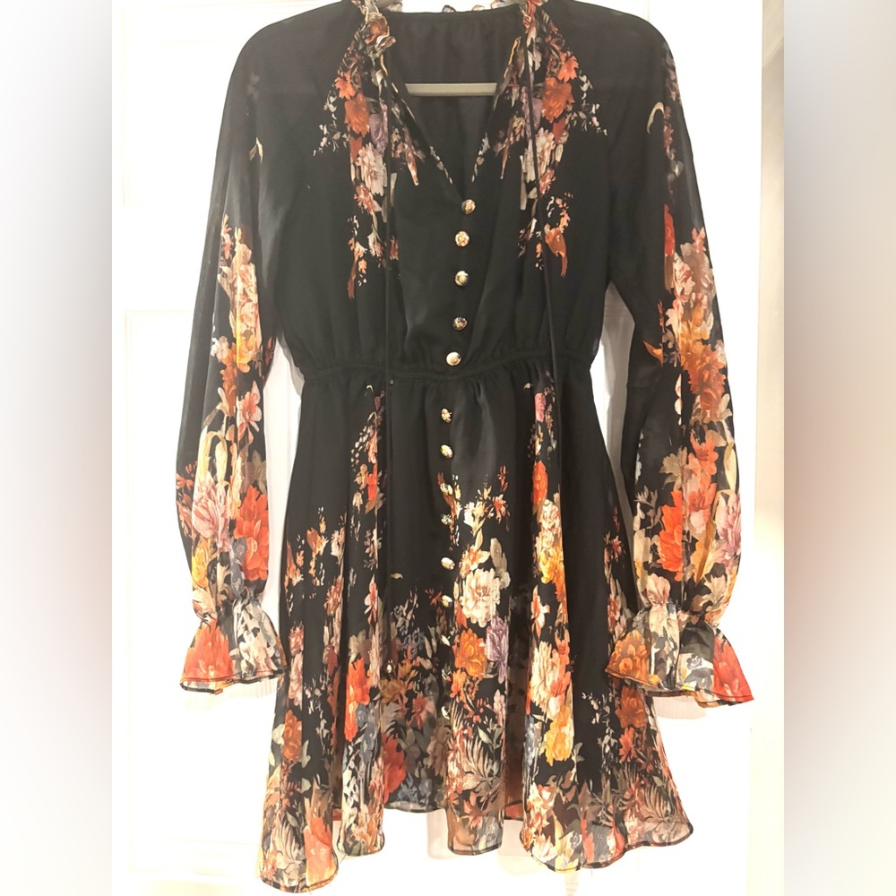 NWT Commense Black Floral Long Sleeve Dress